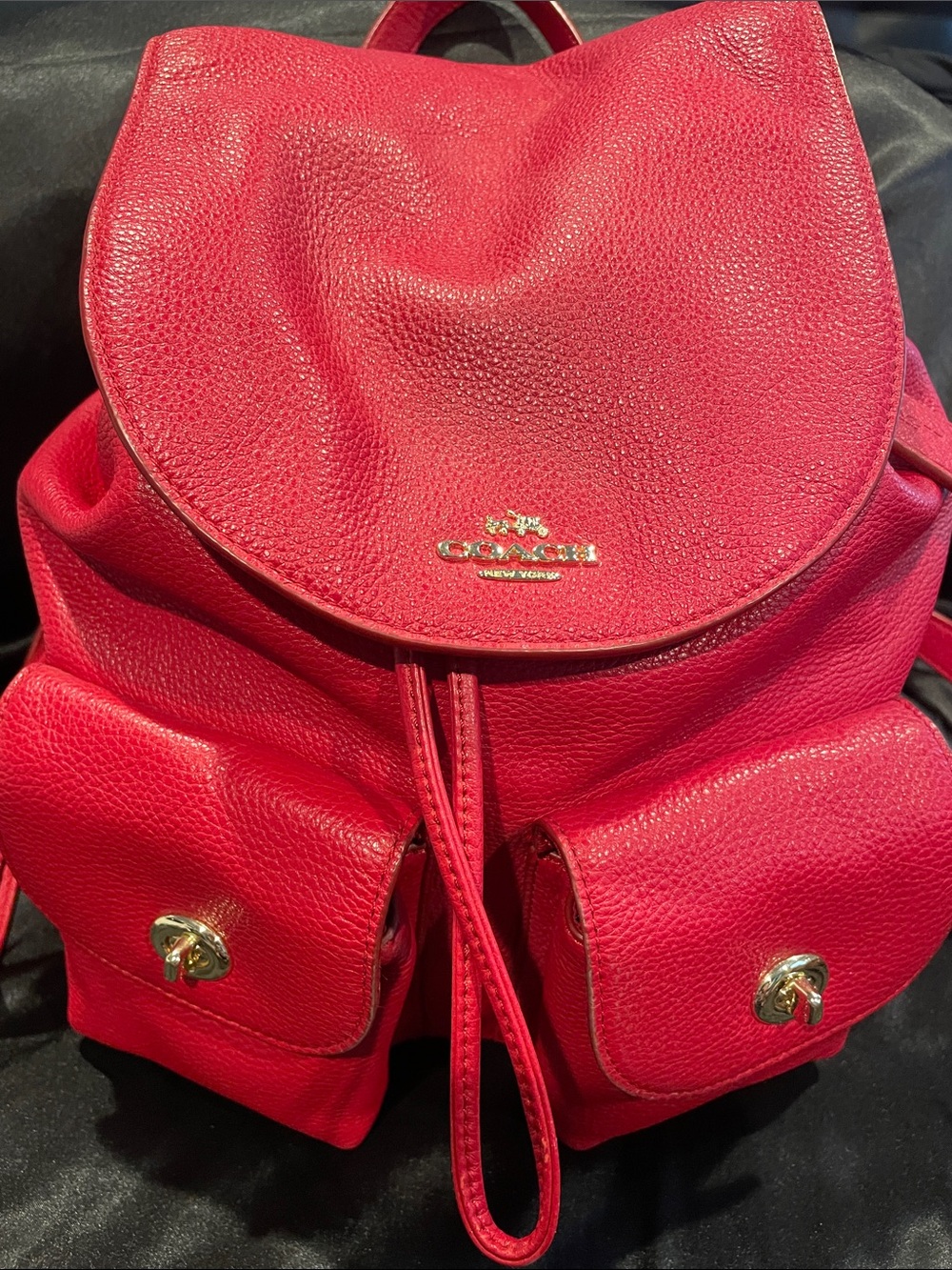 Coach Bright Red Pebbled Leather Backpack with Gold Hardware